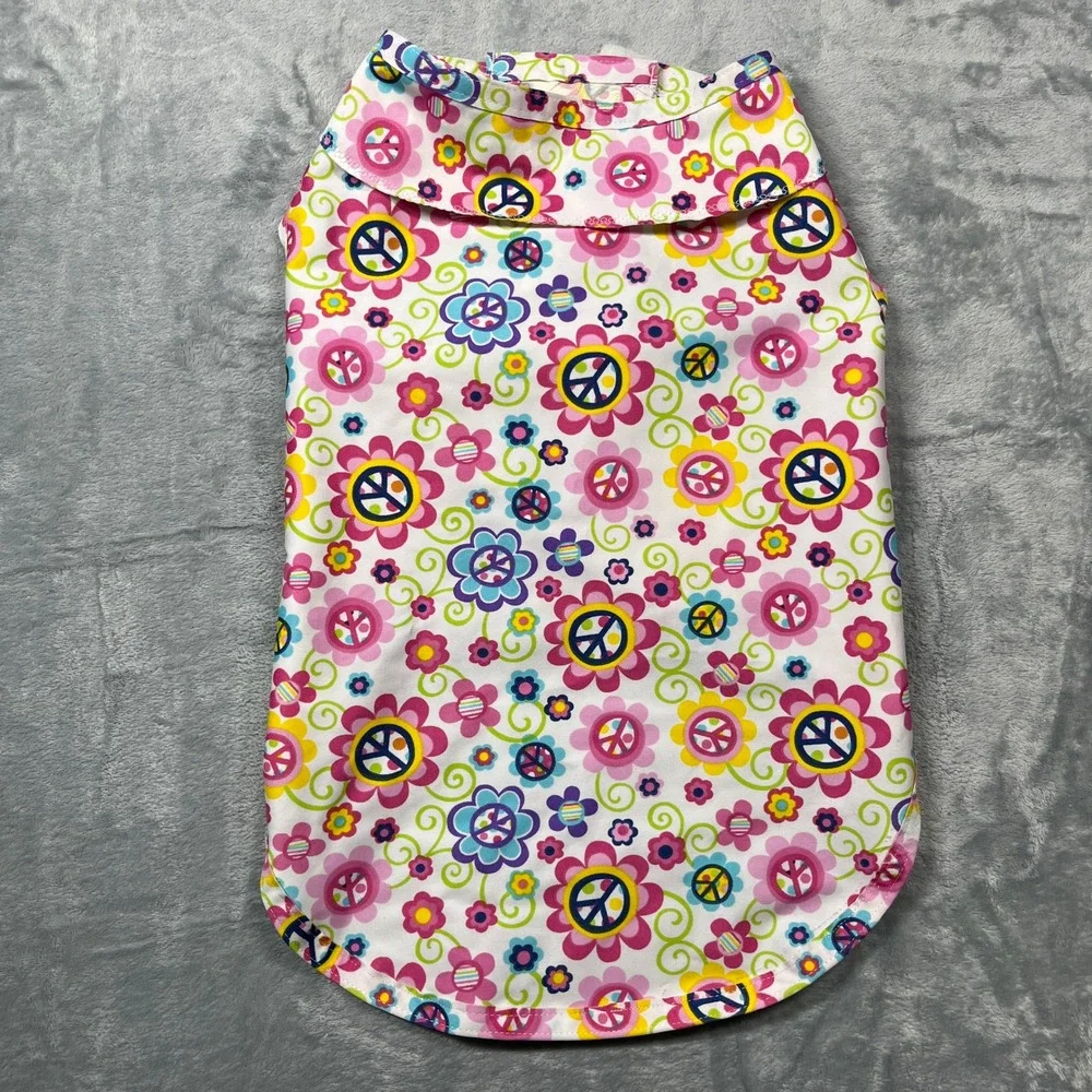 Dog Raincoat Pet Multicolor Floral Peace Sign Water Resistant Vest M